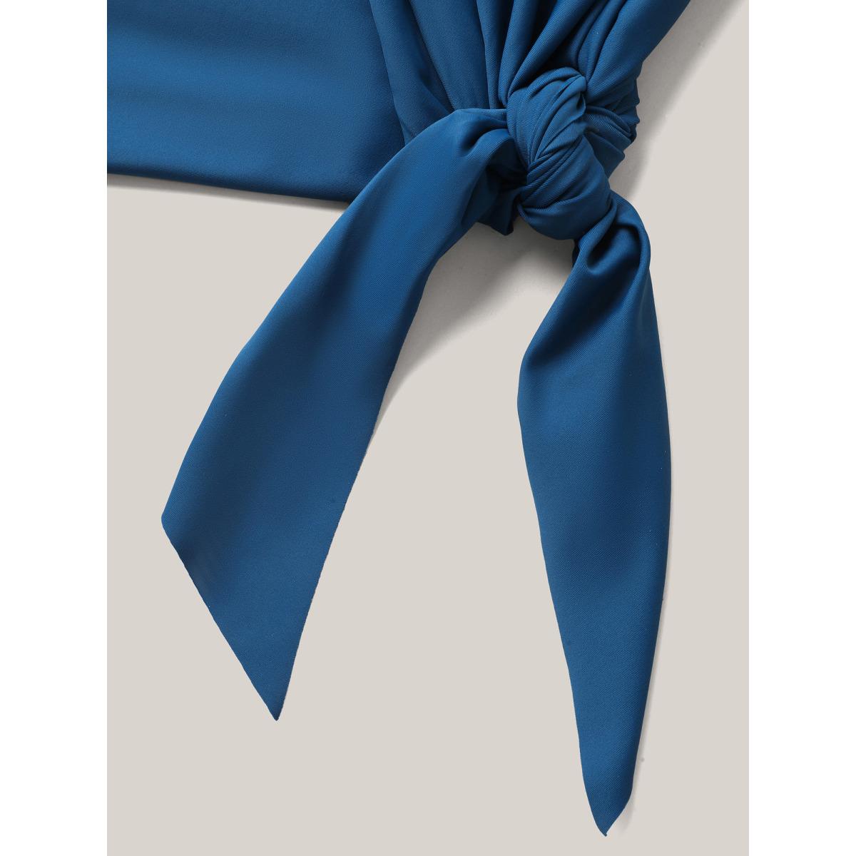 Plus Size Asymmetrical Hem Side-Tie Swim Top Women's Swimwear Indigo Beach Asymmetrical High stretch Bodycon Non Curve Swim Tops BloomChic 22-24/3X Product Image