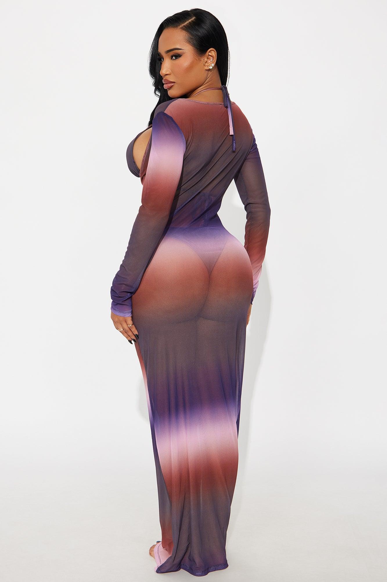 Summers In Tulum Mesh 3 Piece Sunsuit Set - Purple Female Product Image