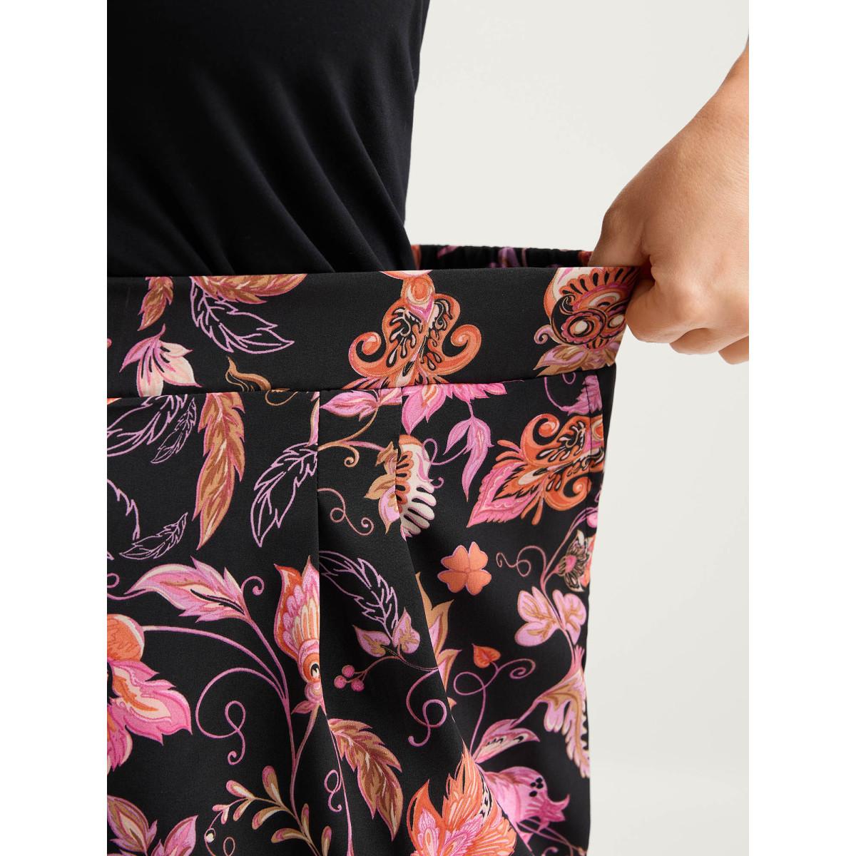 Plus Size Paisley Print Wide-Leg Pants Women BlackFlower Timeless Loose Mid Rise Elegant Pants BloomChic 12/L Product Image