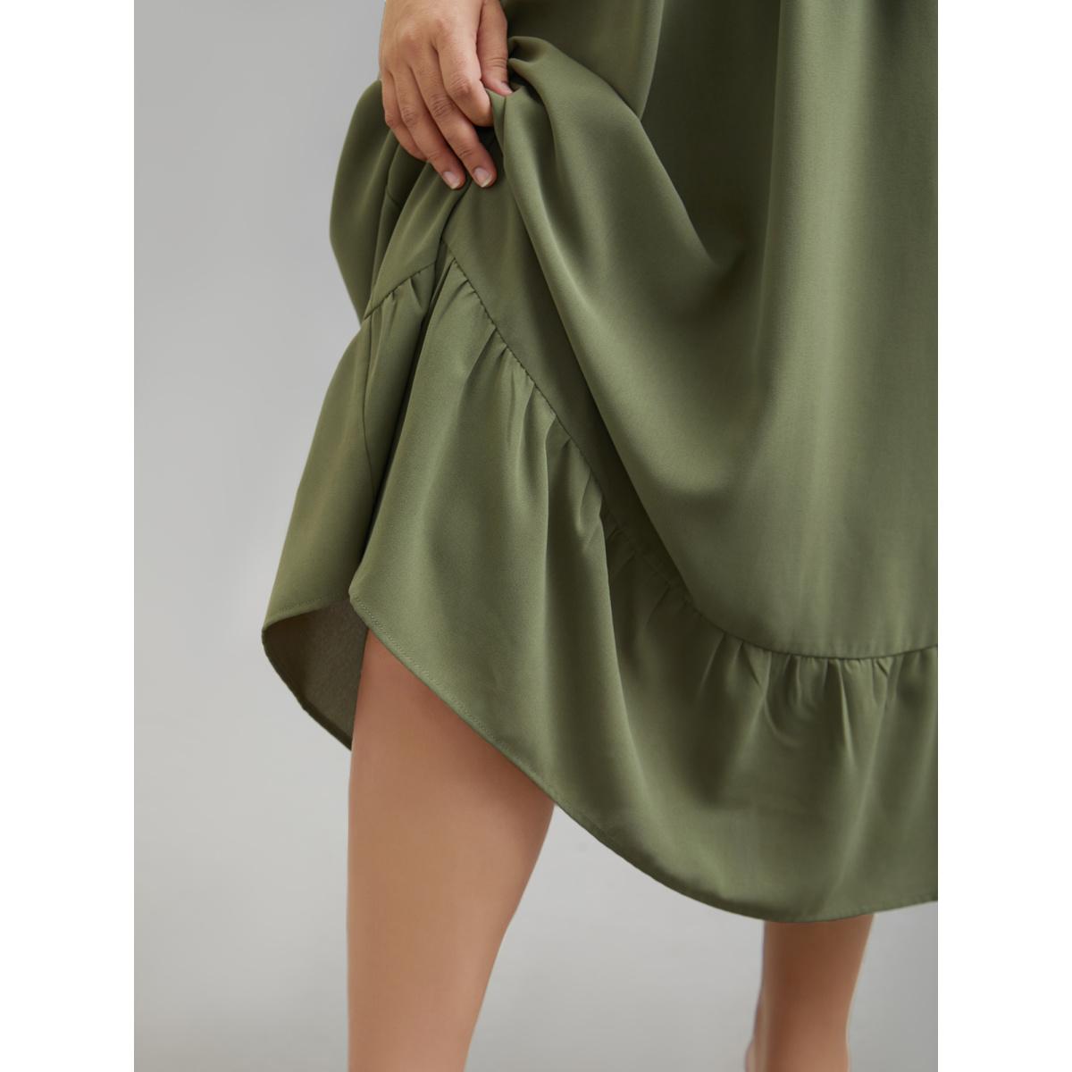 Plus Size Lantern Sleeve V-Neck Tiered Midi Dress Sage Women Elegant Tie knot V-neck Elbow-length sleeve Curvy BloomChic 22-24/3X Product Image