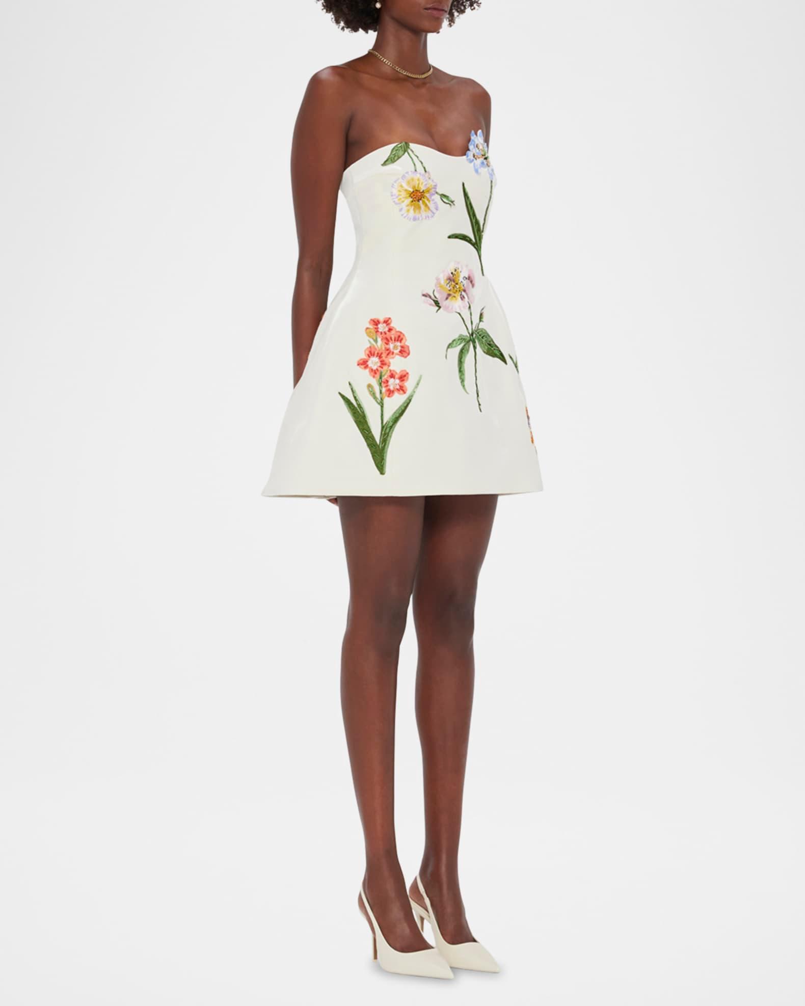 Rosario Beaded Floral Applique Velvet Mini Dress Product Image