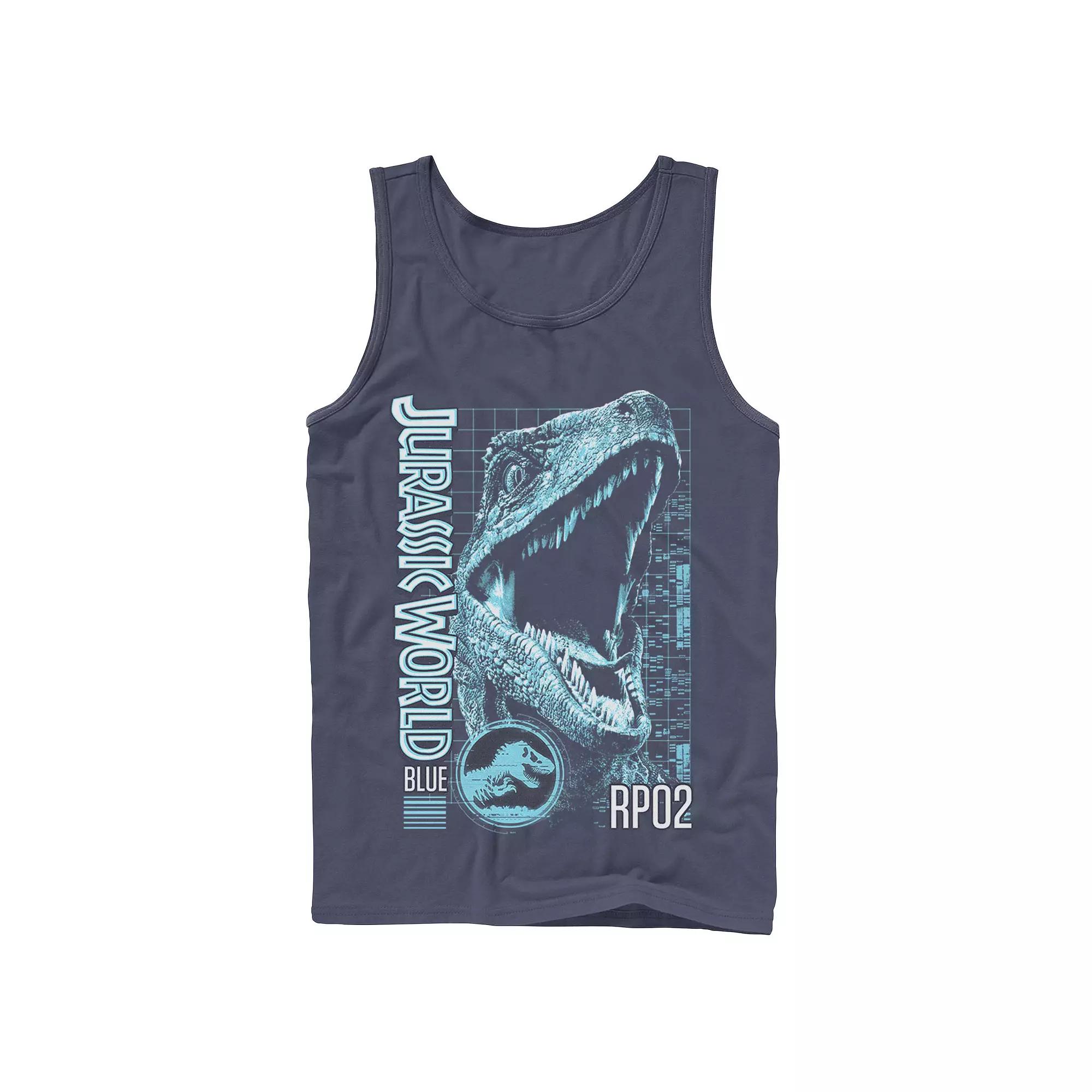 Men's Jurassic World Two Blue Face Tech Schematic Tank Top,  Product Image