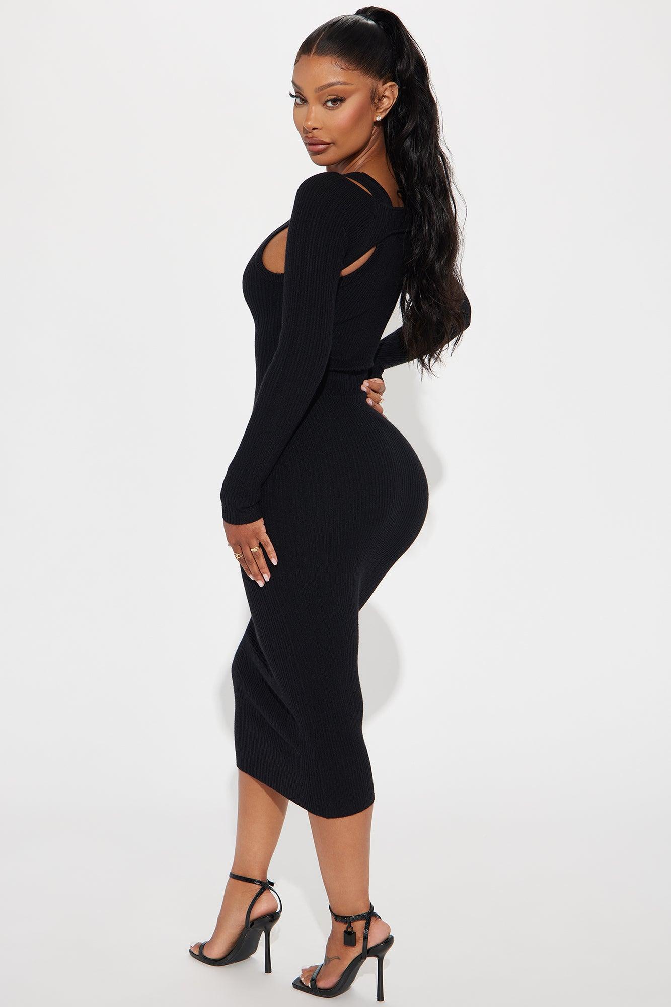 Cold Shoulder Sweater Midi Dress - Black Female Product Image