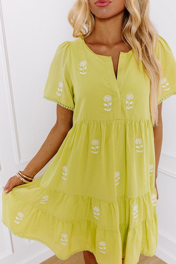 French Farmhouse Embroidered Mini Dress in Lime Punch Product Image