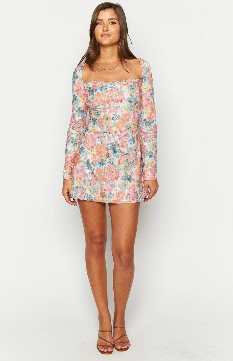 Marienne Pink Sequin Floral Print Mini Dress Product Image