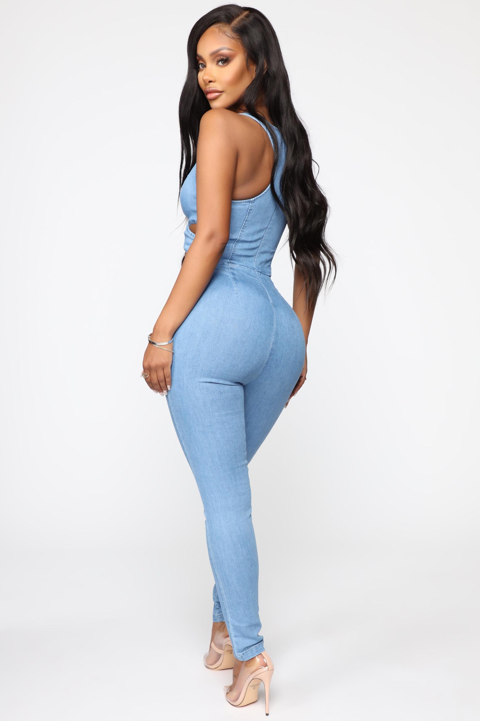 Cut Out The Haters Denim Jumpsuit - Light Wash Product Image