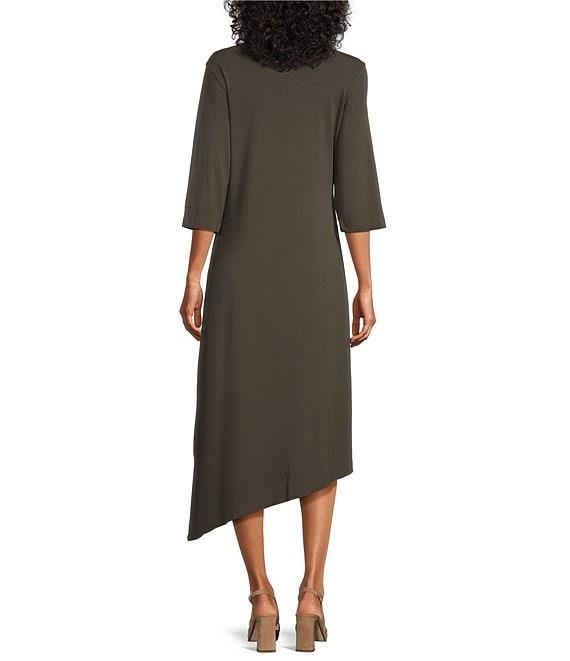 Bryn Walker Sydney Organic Bamboo Cotton Blend Round Neck Elbow Sleeve Asymmetrical Dress Product Image