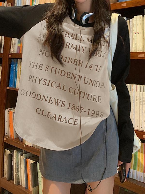 Letter Print Raglan Oversized Long Sleeve Tee Product Image