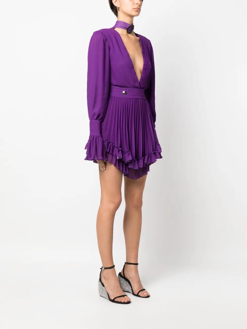 plunging V-neck pleated dress Product Image