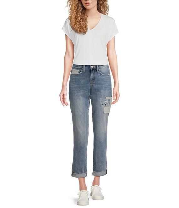 NYDJ Margot Lift Tuck® Embroidered Patch Cropped Girlfriend Jean Product Image