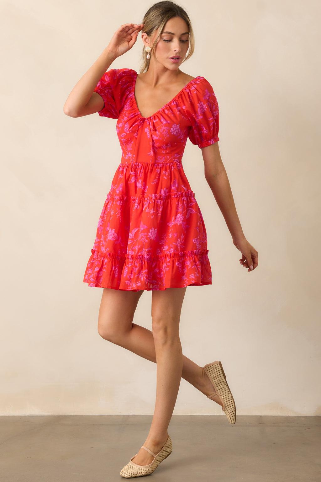 As It Should Be Red Floral Cotton Mini Dress Product Image