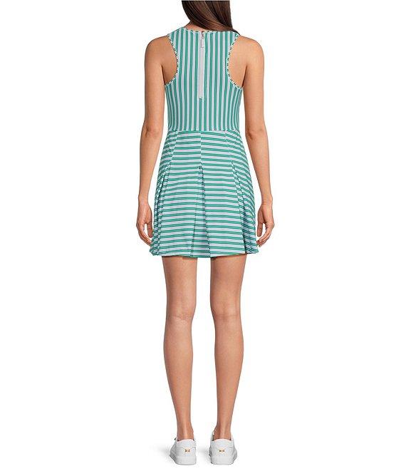 Addison Bay Racquet Striped Print Crew Neck Sleeveless Pleated Active Dress Product Image