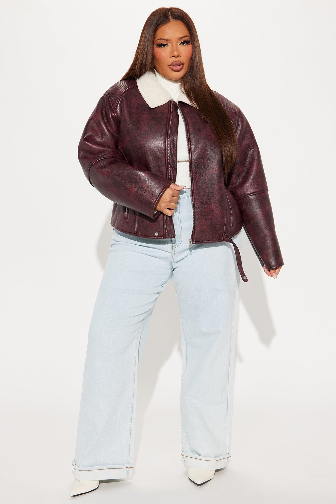 Bad Side Washed Moto Jacket - Burgundy Female Product Image