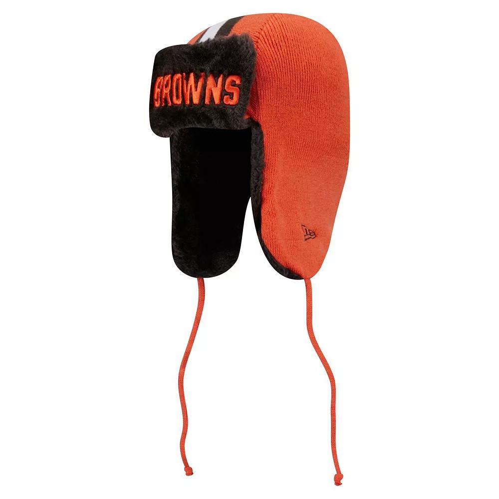 Men's New Era Orange Cleveland Browns Helmet Head Trapper Knit Hat Product Image