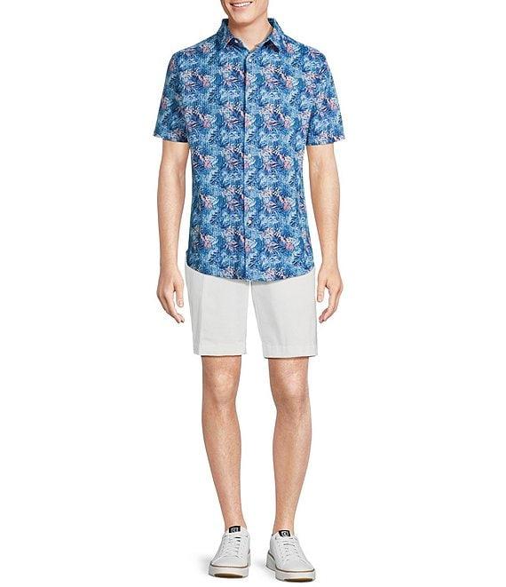 Cremieux Blue Label Tropical Leaf Pattern Seersucker Short Sleeve Coatfront Shirt Product Image