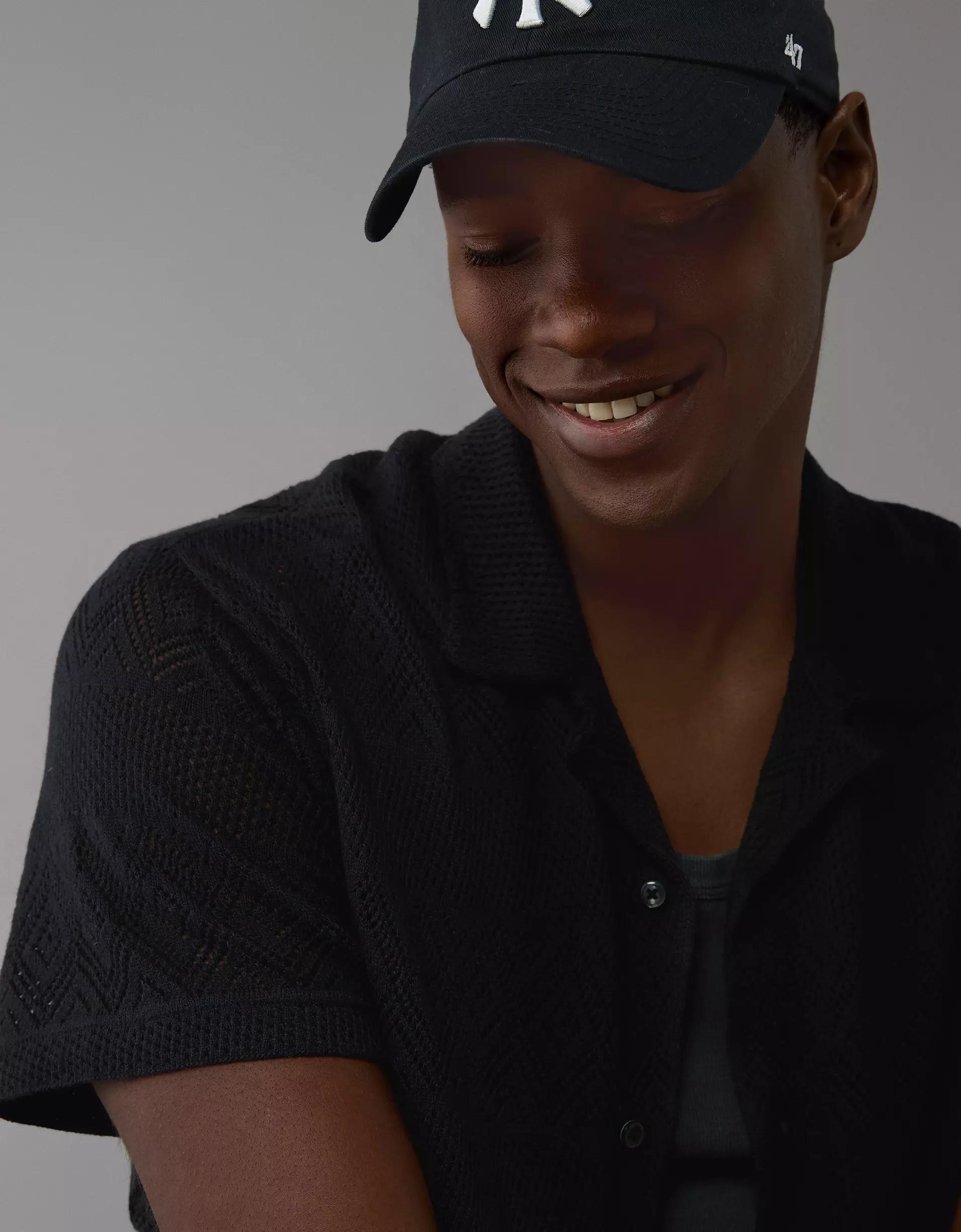 AE Weekend Diamond Crochet Button-Up Sweater Polo Shirt Product Image