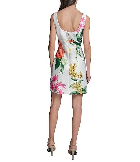 KARL LAGERFELD PARIS Tweed Floral Print Square Neck Sleeveless Sheath Mini Dress Product Image