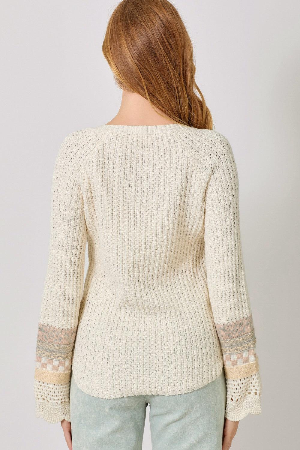 Mixed Sleeve Henley Sweater Product Image