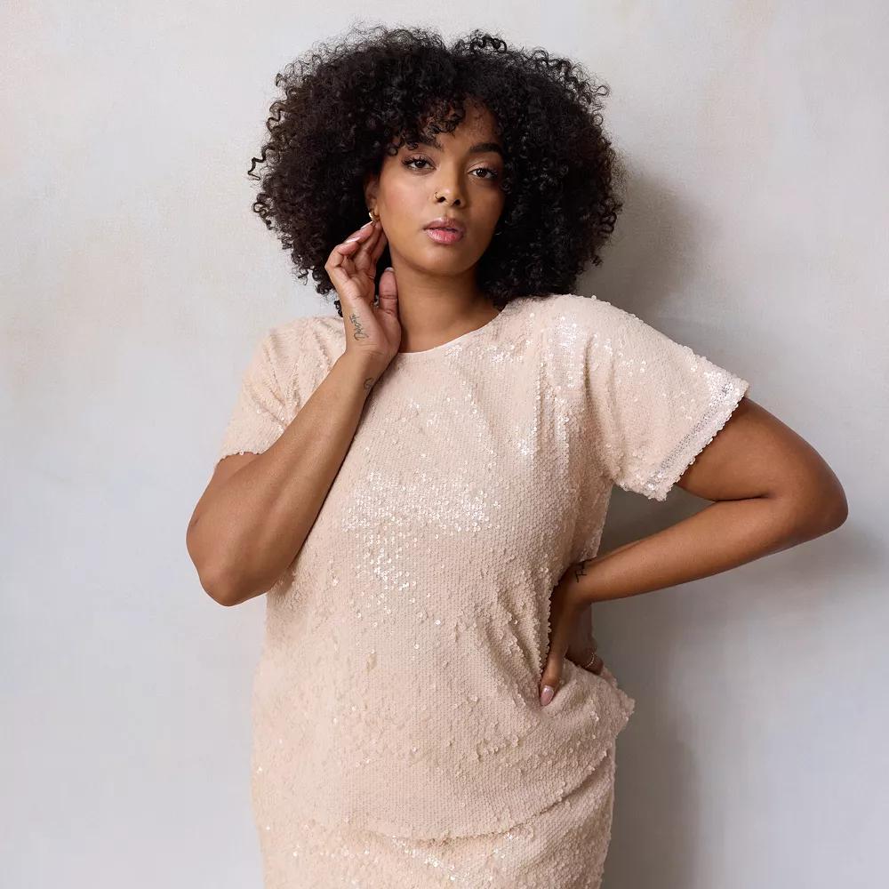 Plus Size LC Lauren Conrad Woven Crew Neck Tee Top, Women's, Size: 3XL, Parker Pink Product Image