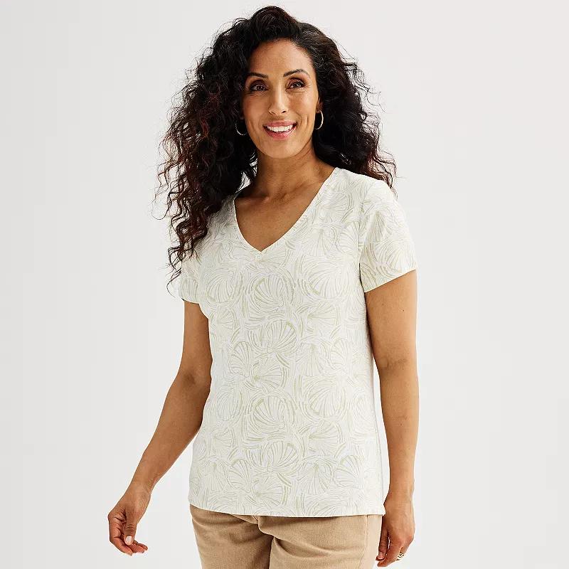 Women's Croft & Barrow® Essential V-Neck Tee, Size: Small, Beige Shell Print Product Image