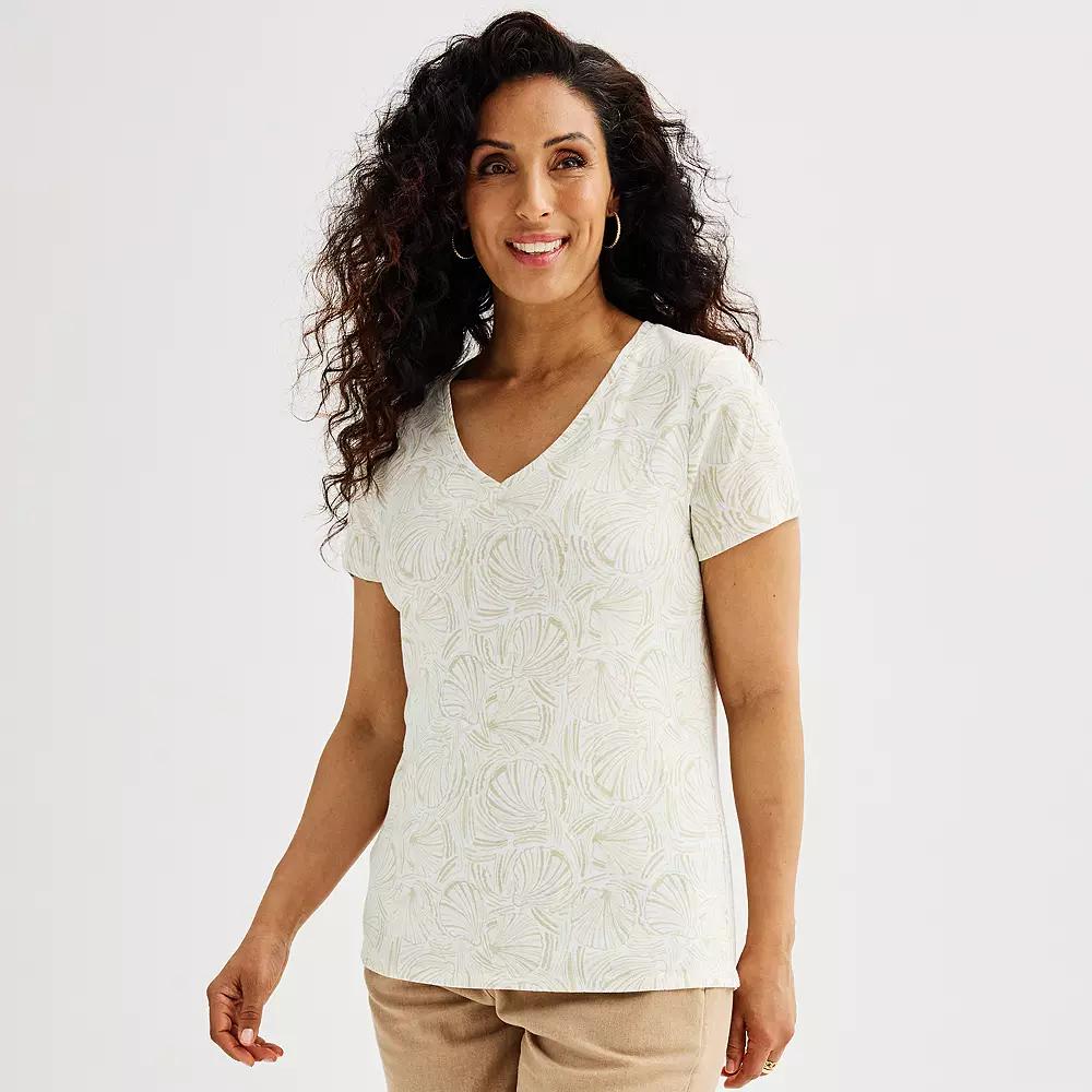 Women's Croft & Barrow® Essential V-Neck Tee, Size: Small, Beige Shell Print Product Image