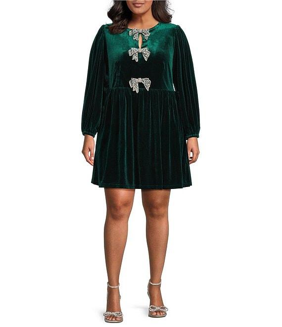 Sugarlips Plus Long Sleeve Bow Velvet Mini Dress Product Image