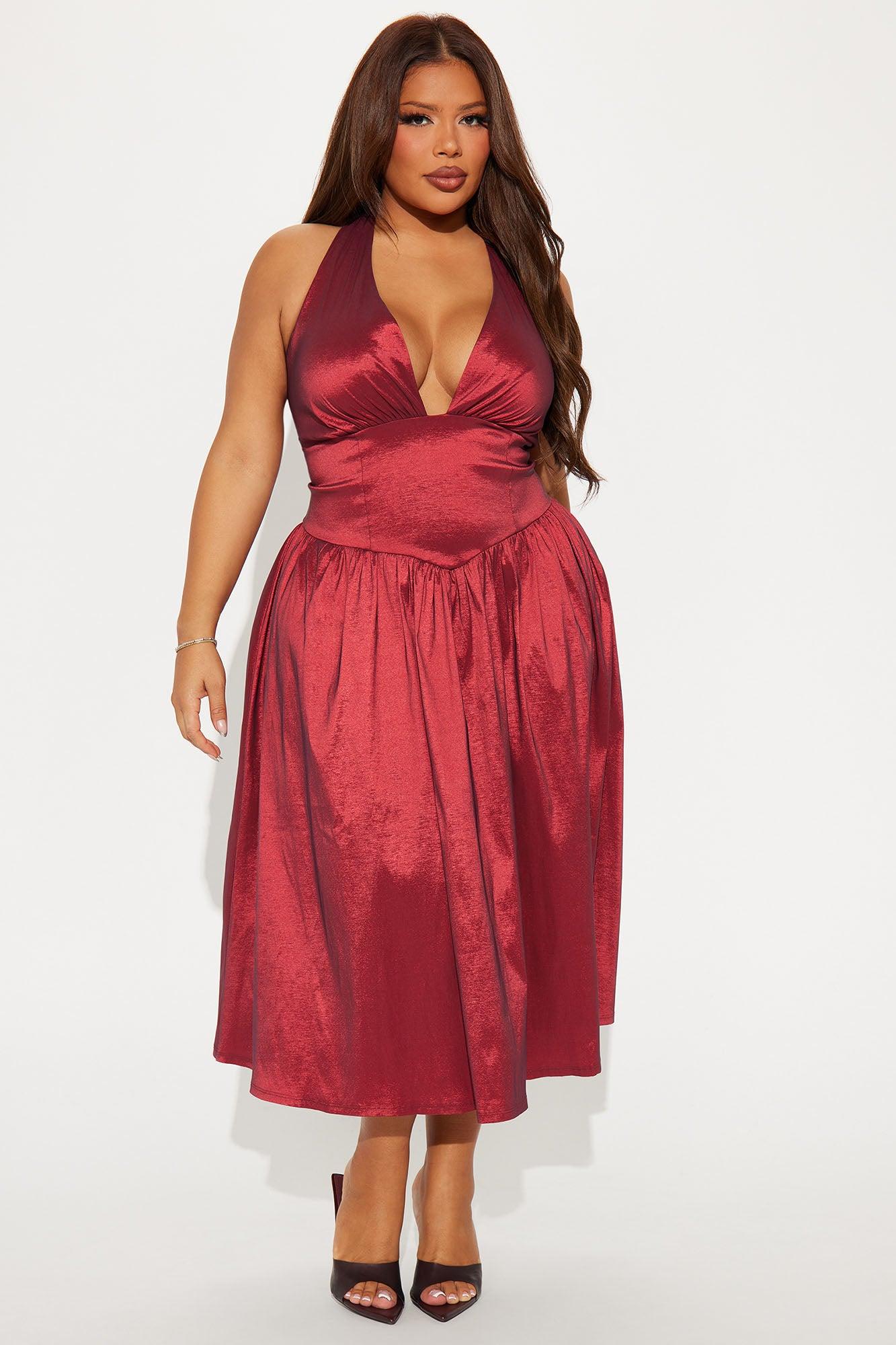 Tyra Taffeta Midi Dress - Wine Product Image
