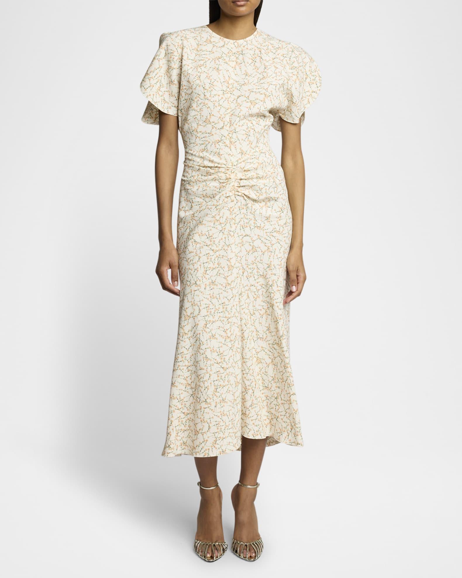 Gathered-Waist Short-Sleeve Ankle Dress Product Image