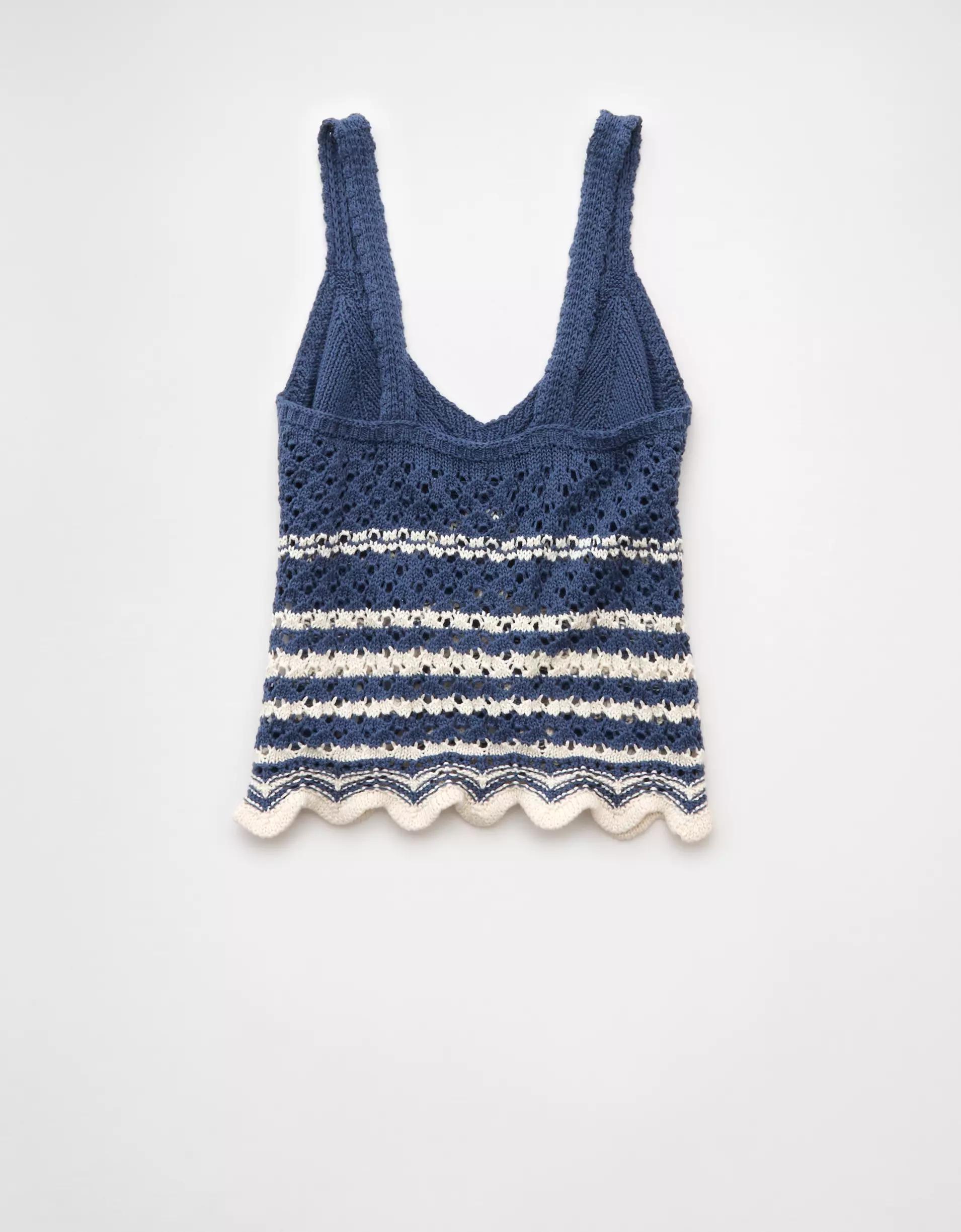 AE V-Neck Pointelle Scalloped Crochet Tank Top Product Image