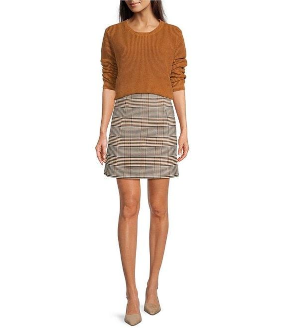 tyler boe Ribbed Knit Round Neck Long Sleeve Cross Stitched Sweater Product Image