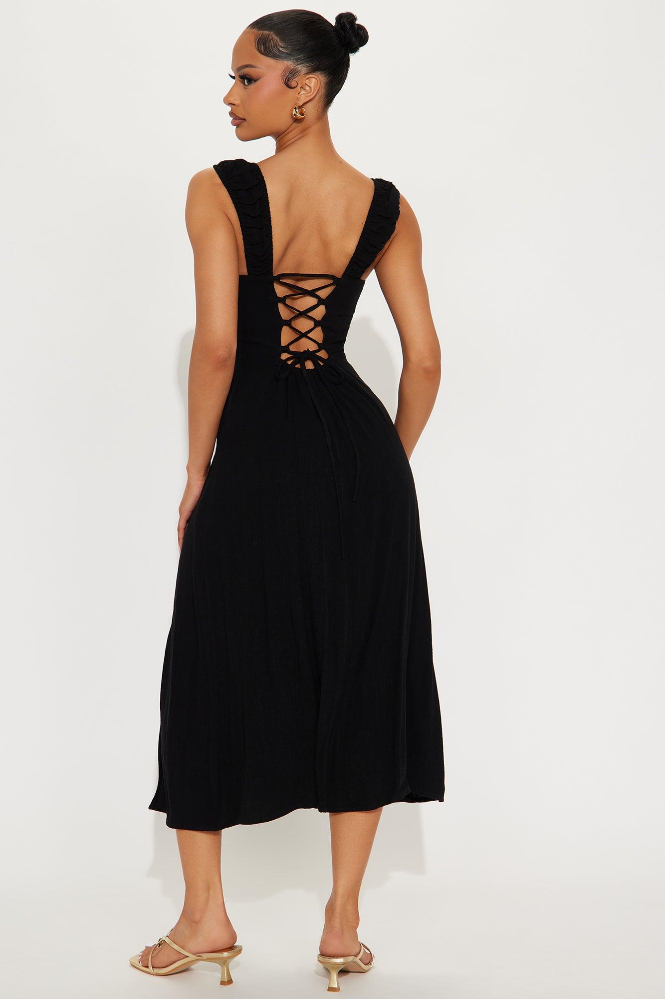 Luciana Stretch Linen Midi Dress - Black Female Product Image