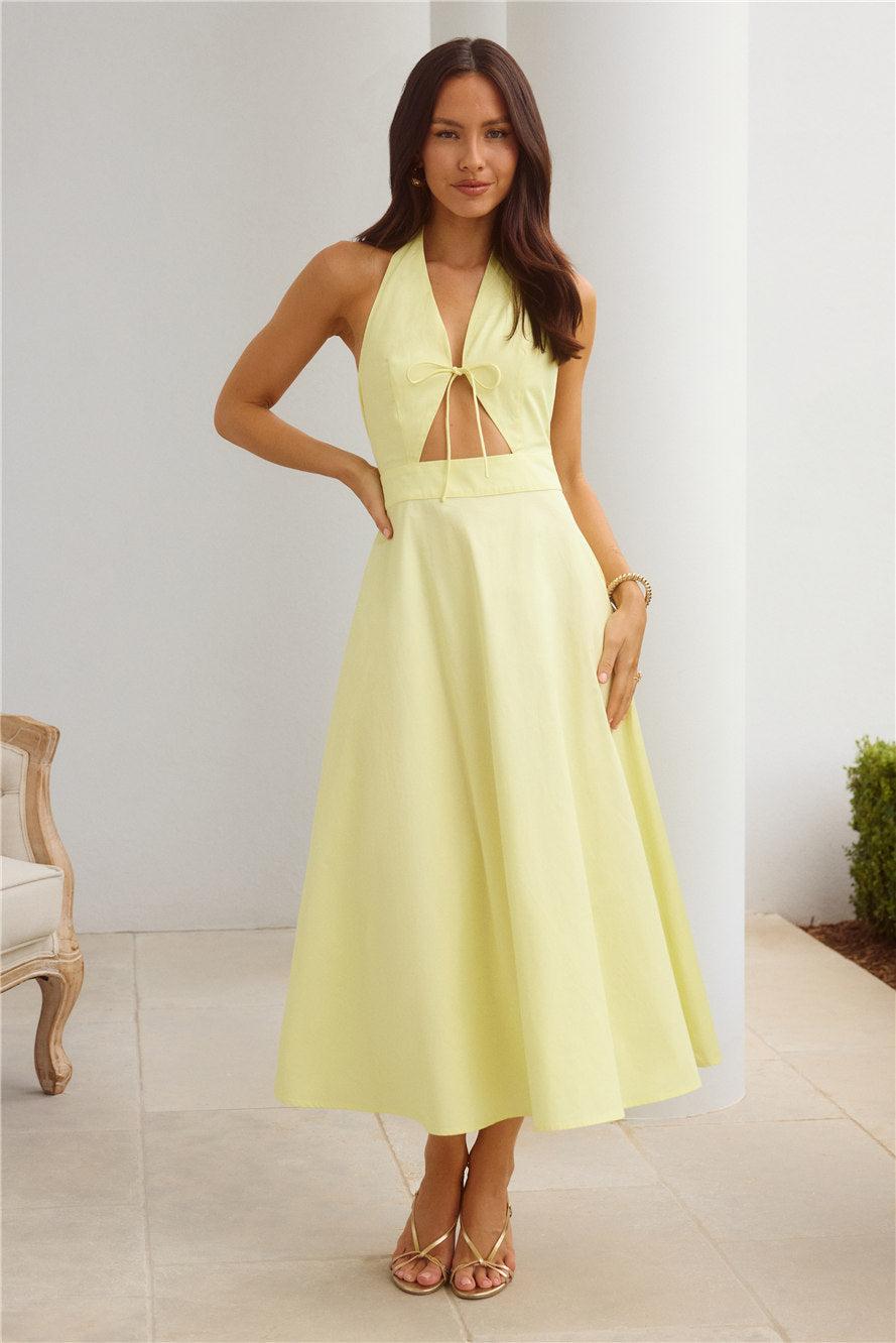 Sands Of Splendor Halter Maxi Dress Lemon Product Image