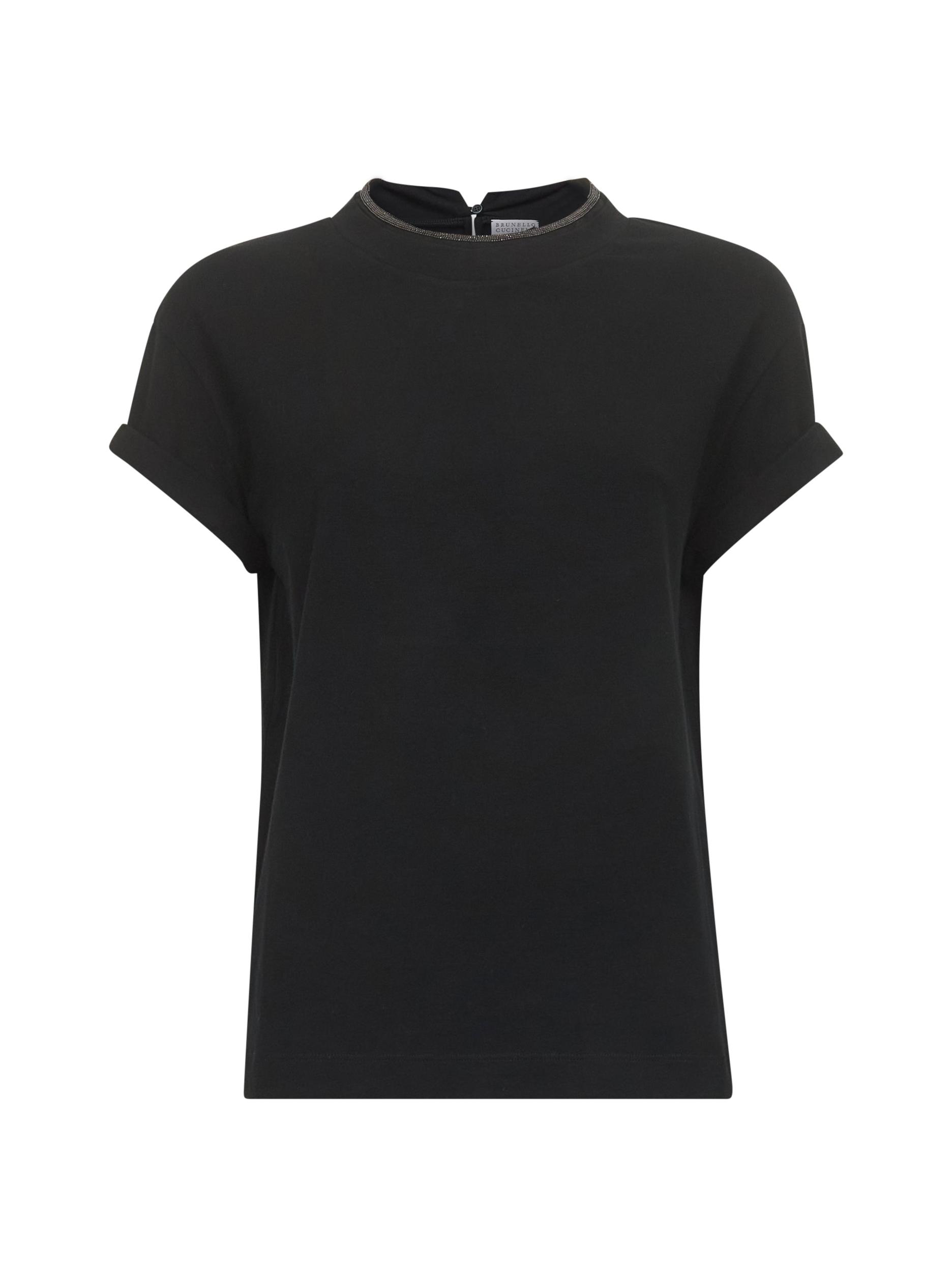 BRUNELLO CUCINELLI Women Stretch Cotton Jersey T-shirt With Precious Faux-layering In Black Product Image