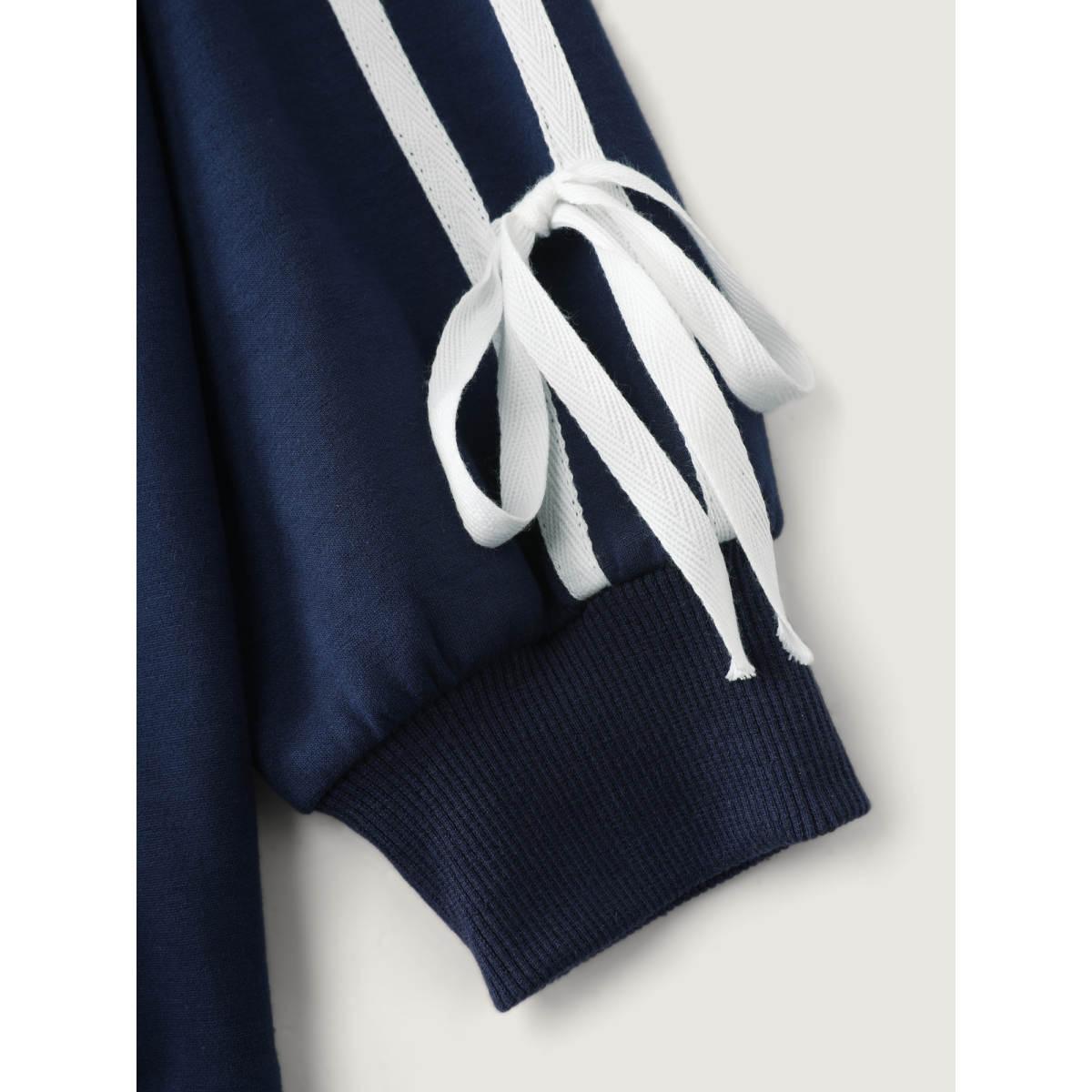 Plus Size Supersoft Ribbon Detail Contrast Sweatshirt Women Navy Leisure Woven ribbon&lace trim Turtleneck Casual Sweatshirts BloomChic 28/5X Product Image