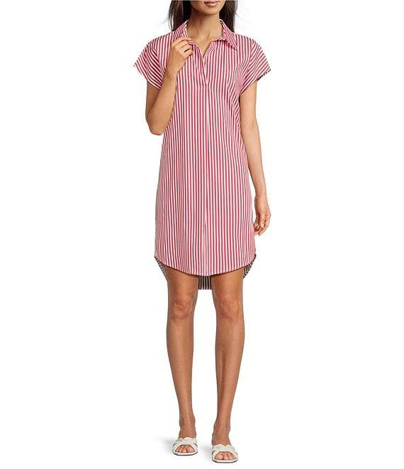Jude Connally Carter Stripe Print Point Collar Short Sleeve Shirt Dress Product Image