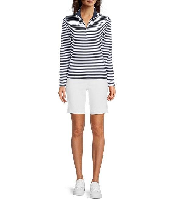 J.McLaughlin Ace Knit Stripe Print Quarter Zip Mock Neck Long Sleeve Pullover Product Image