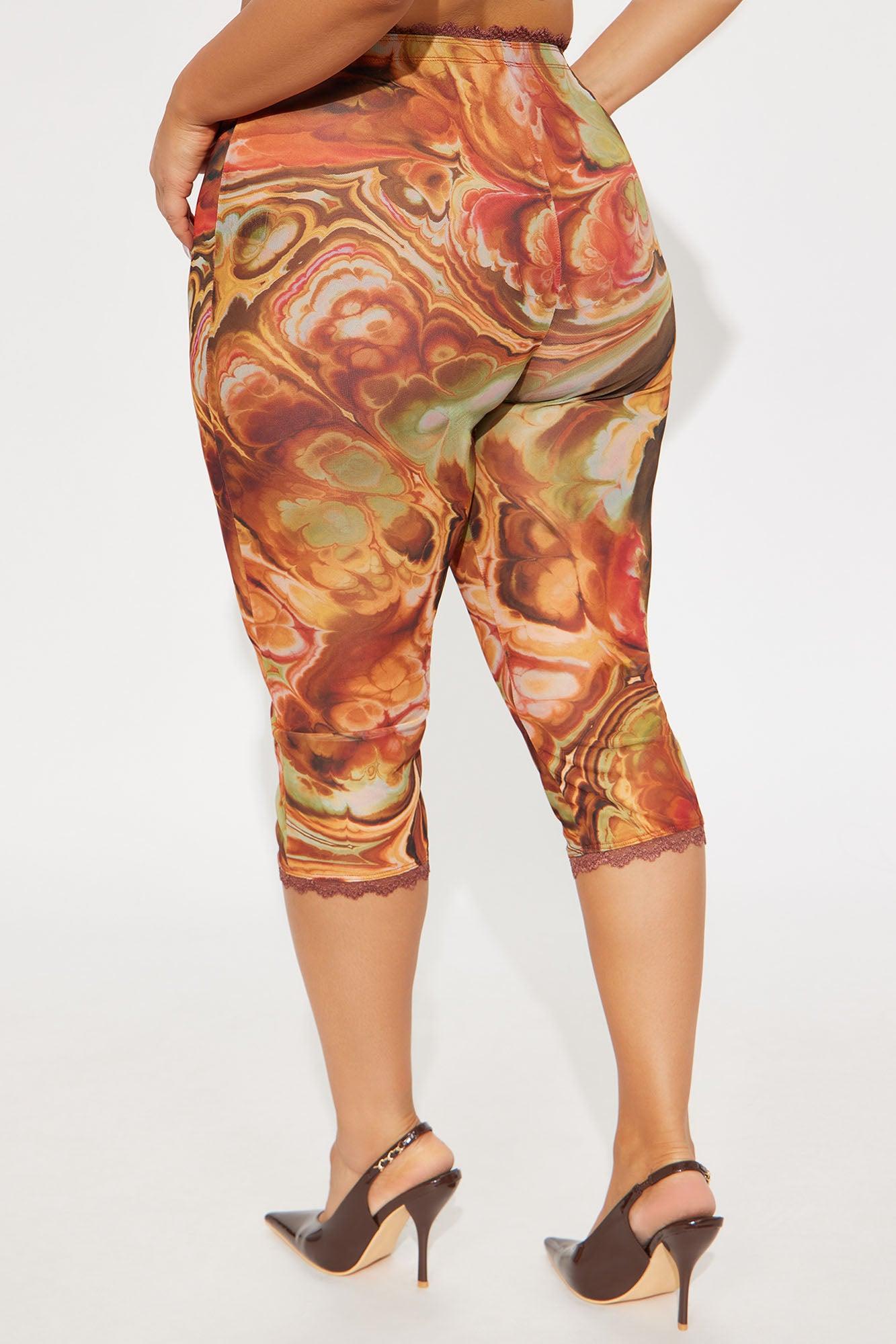 Angelina Lace Trim Mesh Capri Legging - Green/combo Female Product Image