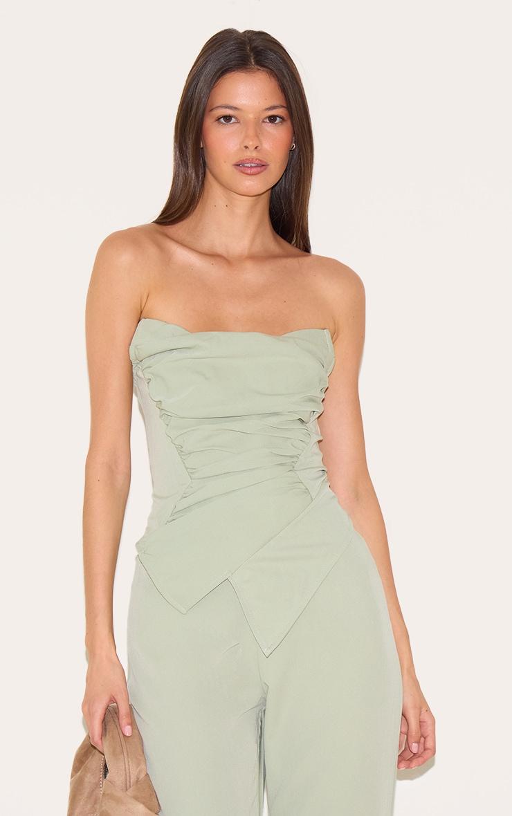Sage Green Ruch Pointed Corset Bandeau Jumpsuit Product Image