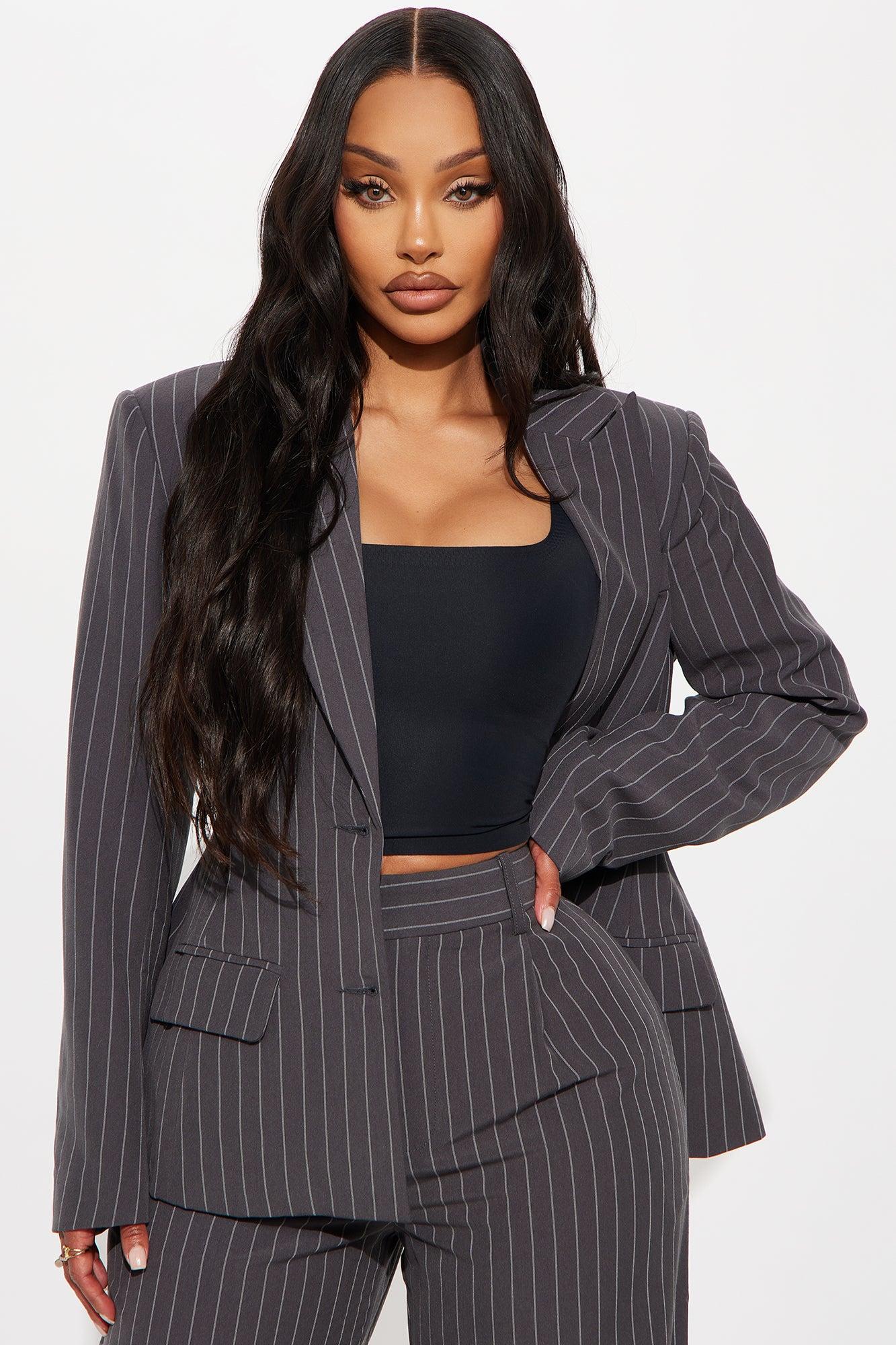 Angie Pinstripe Trouser - Charcoal Female Product Image