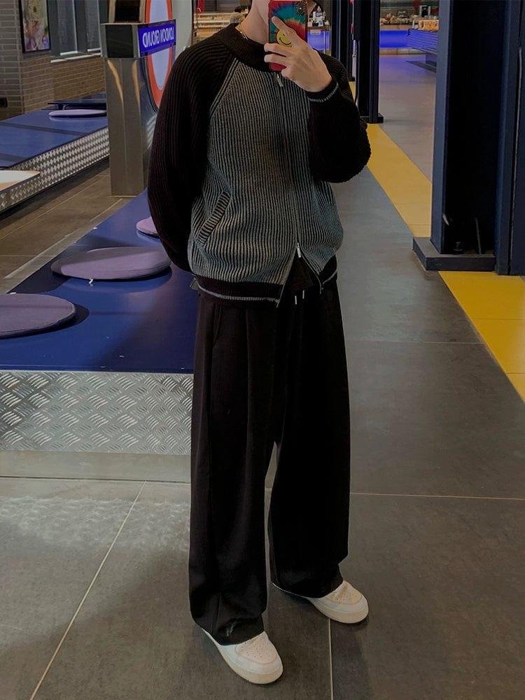 RT No. 11520 BLACK FOLDED PLEATED STRAIGHT PANTS Product Image