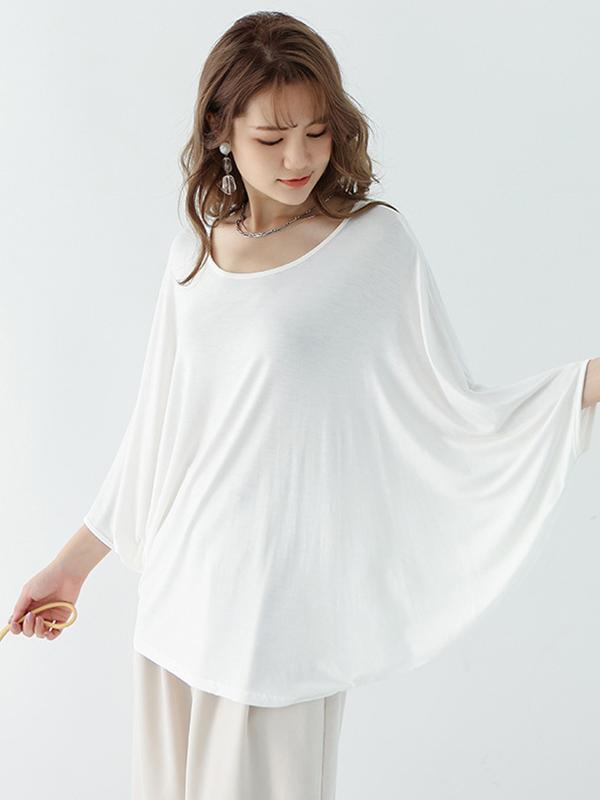 Vintage Loose Round-Neck Batwing Sleeves Shirts Product Image