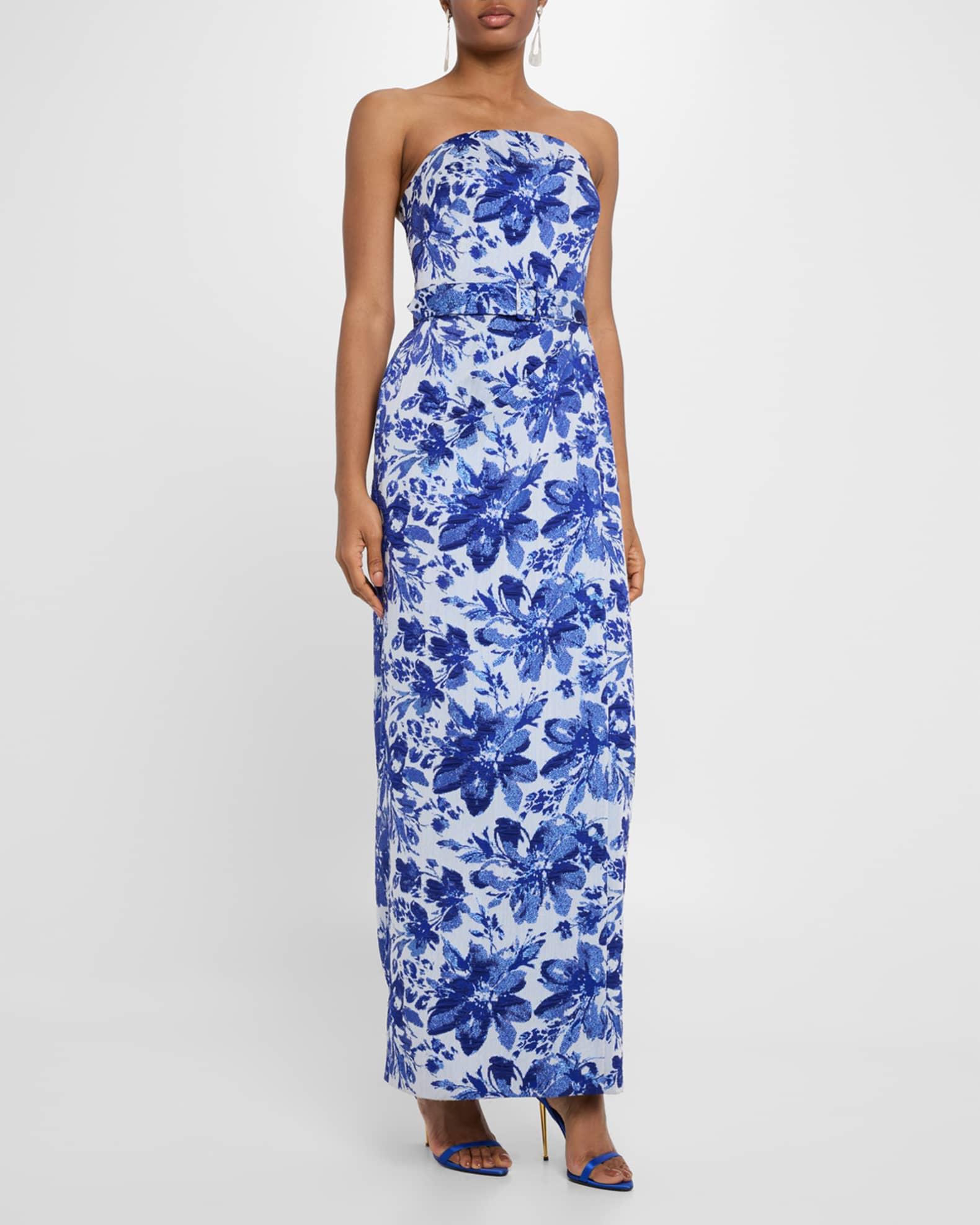 Strapless Metallic Floral Jacquard Column Gown Product Image