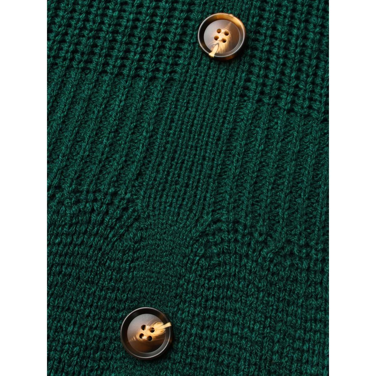 Plus Size Raglan Sleeve Textured Button Detailing Dress DarkGreen Women Elegant Bodycon Long Sleeve Everyday Sweater Dresses BloomChic 28/5X Product Image