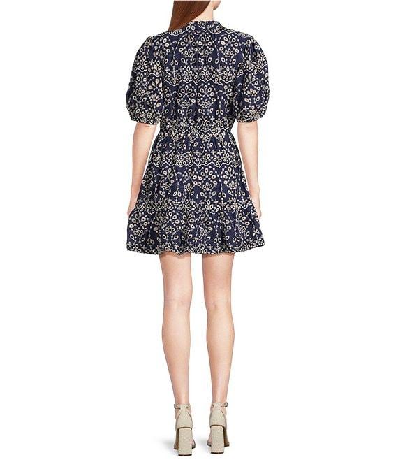 Sugarlips Rosie Eyelet Floral Split V-Neck Short Sleeve Mini A-Line Dress Product Image