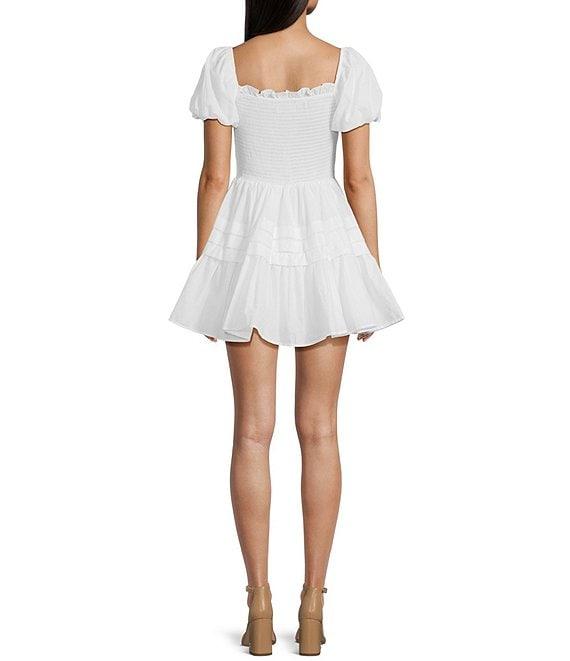 B. Darlin Puff Short Sleeve Square Neck Smocked Skater Skirt Dress Product Image