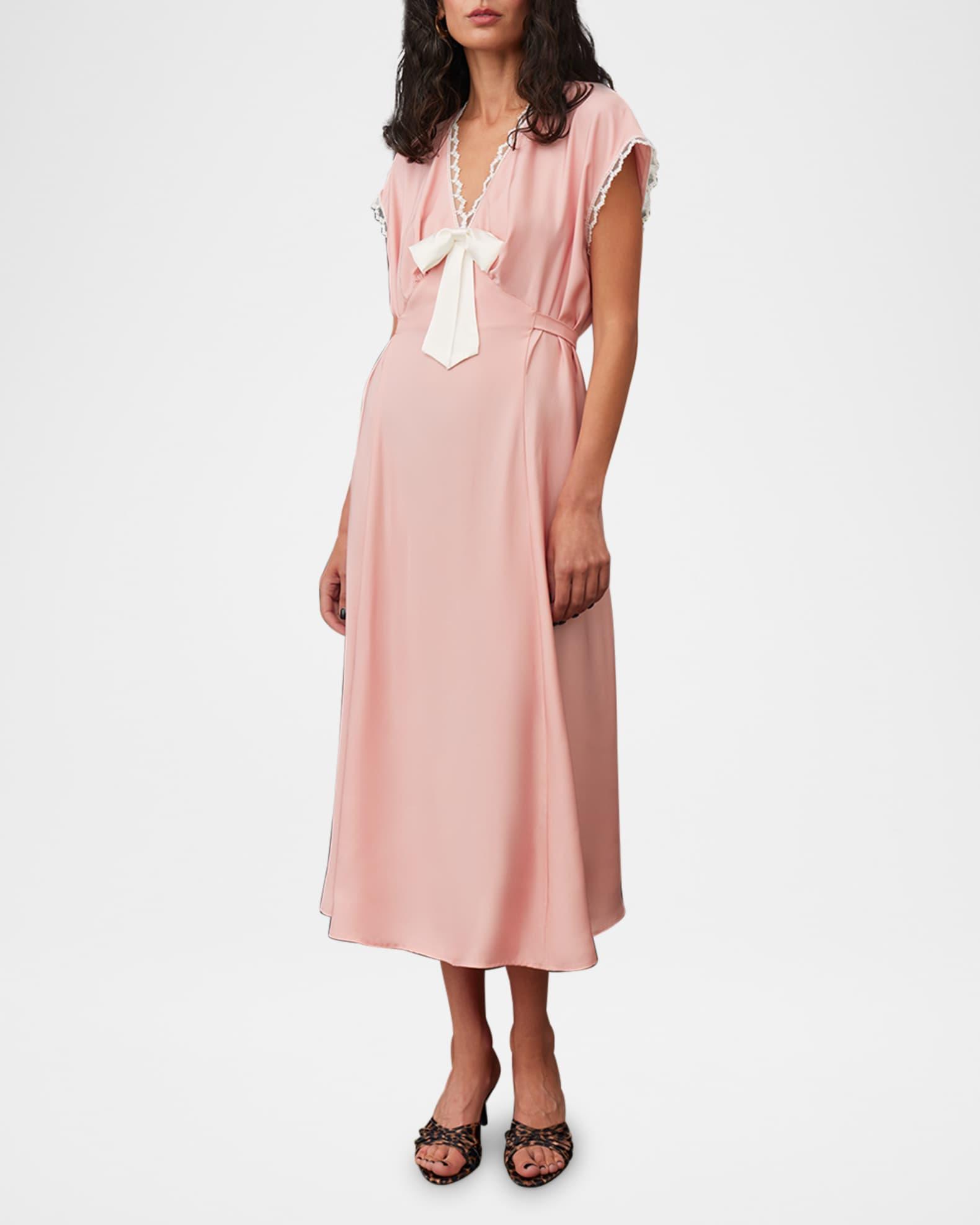 The Bow Lace-Trim Satin Midi Nightdress Product Image