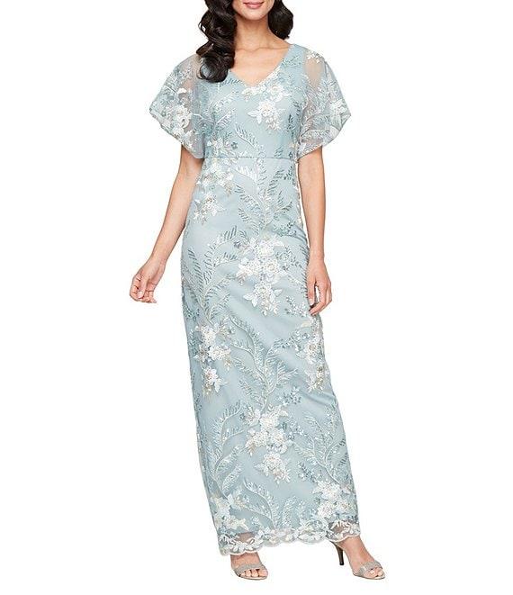 Alex Evenings V-Neck Floral Embroidered Short Sleeve Sheath Dress Product Image