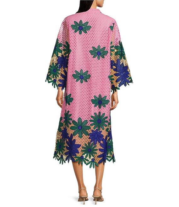 J.Marie Emery Lace High Neck 3/4 Sleeve Scalloped Hem Midi Shift Dress Product Image