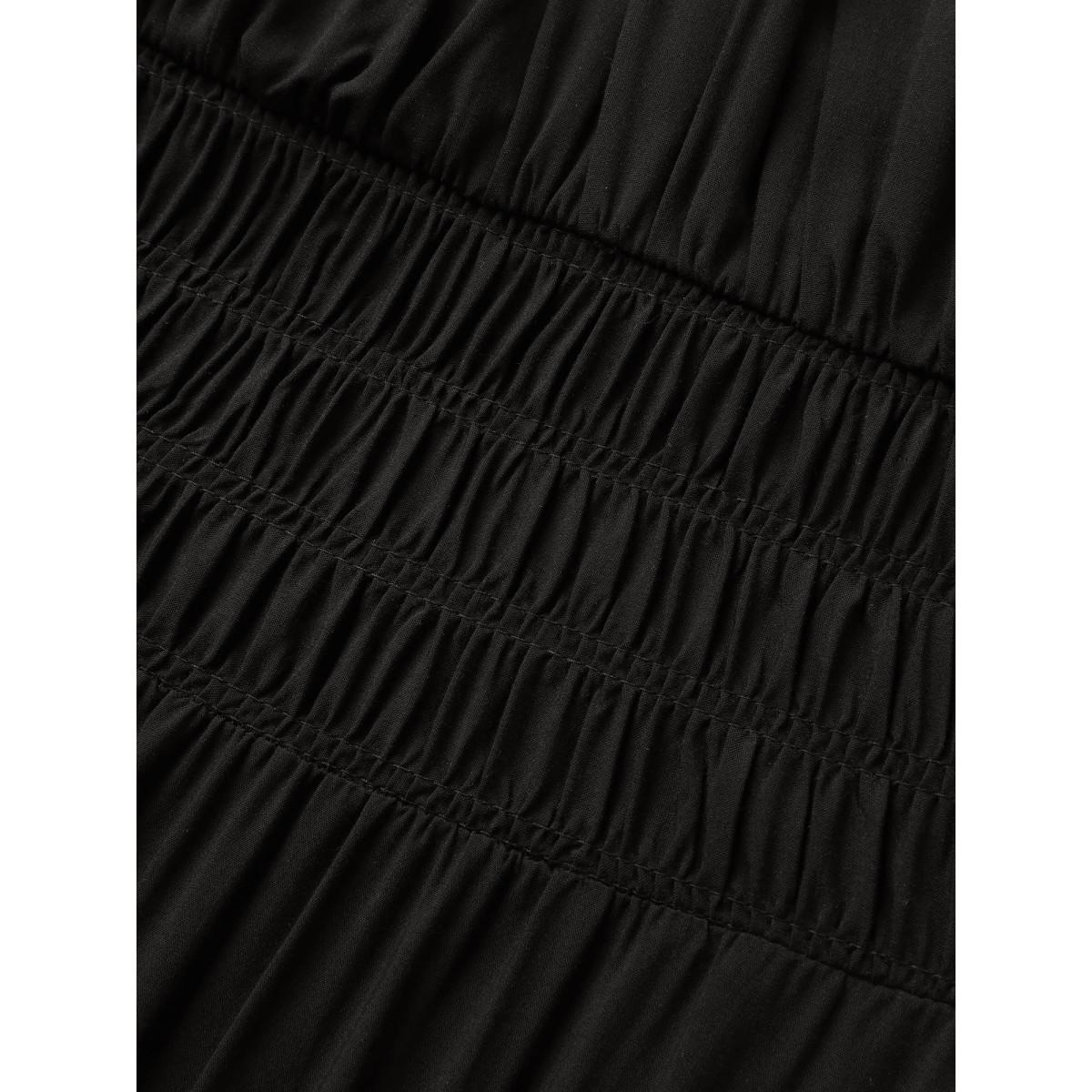 Plus Size Plain Gathered Elastic Waist Ruffle Trim Dress Black Women Casual Gathered Non Sleeveless Curvy BloomChic 28/5X Product Image