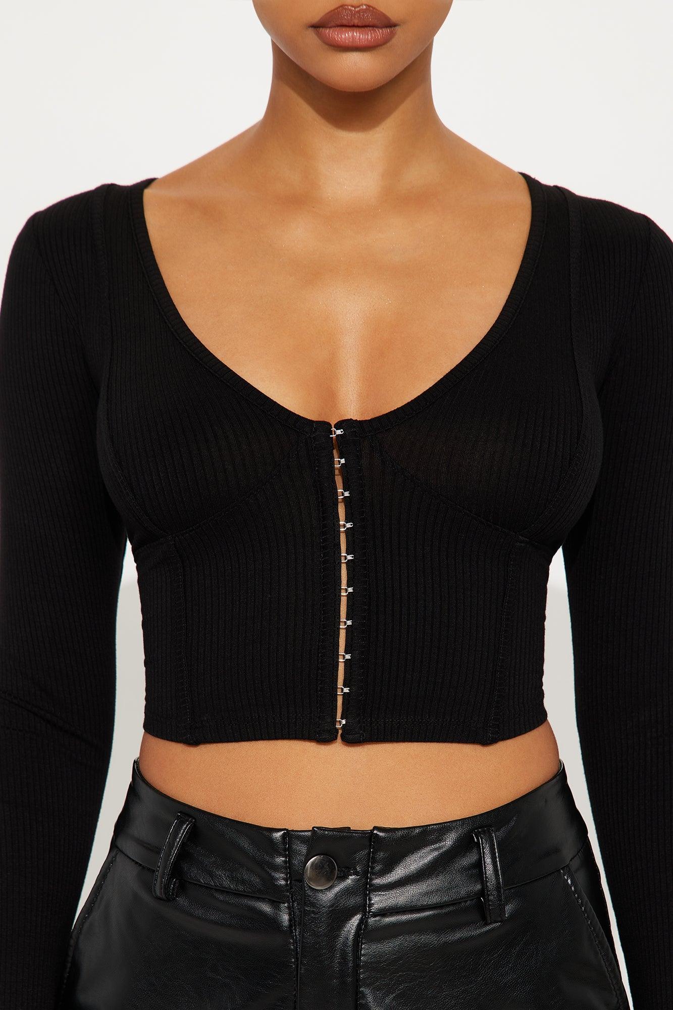 Aria Cropped Ribbed Long Sleeve Top - Black Female Product Image